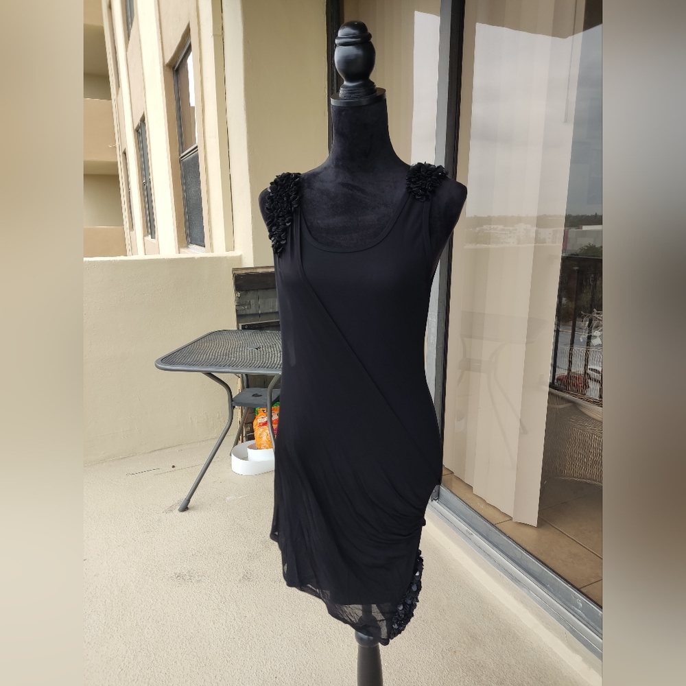 Alice + Olivia Black Grecian Asymmetrical Draped Sequin Accents Dress Size S